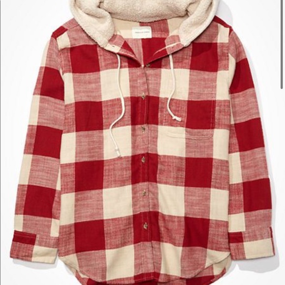 American Eagle Flannel Hooded Button Up - Picture 2 of 9